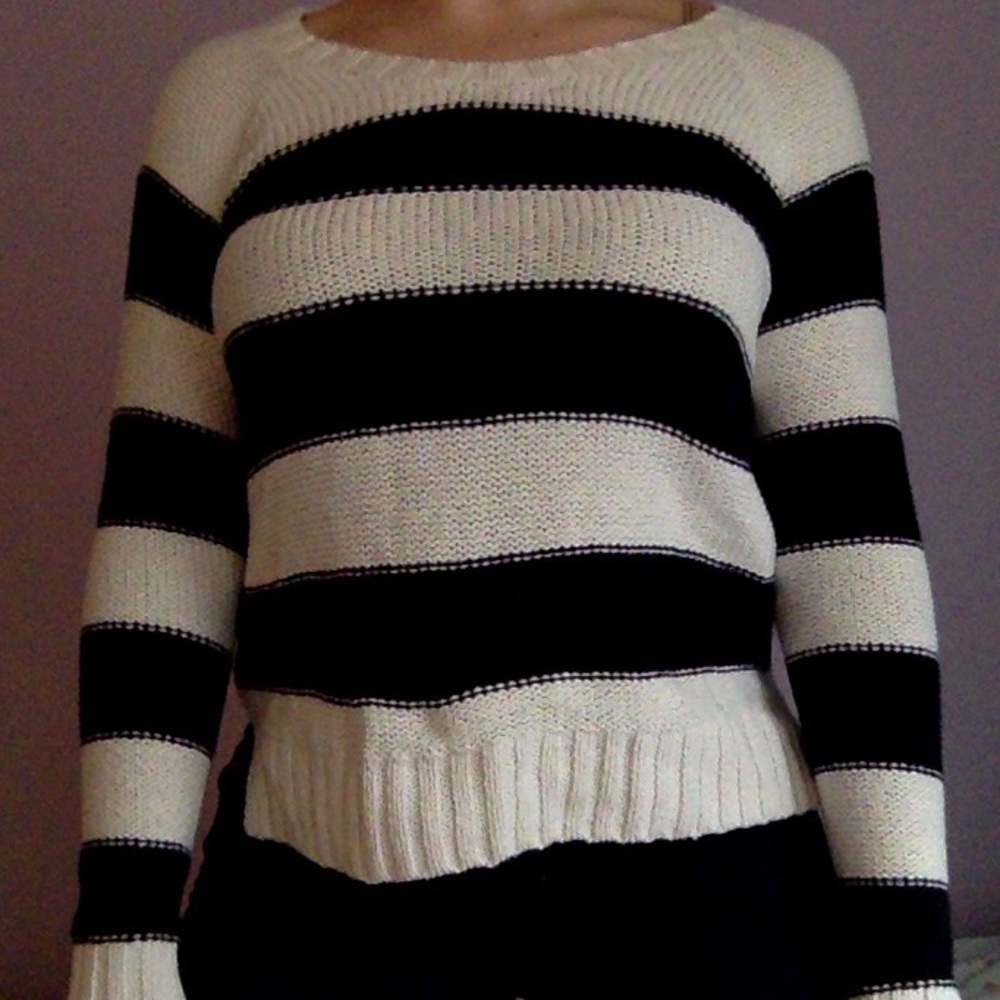 Navy and white striped sweater